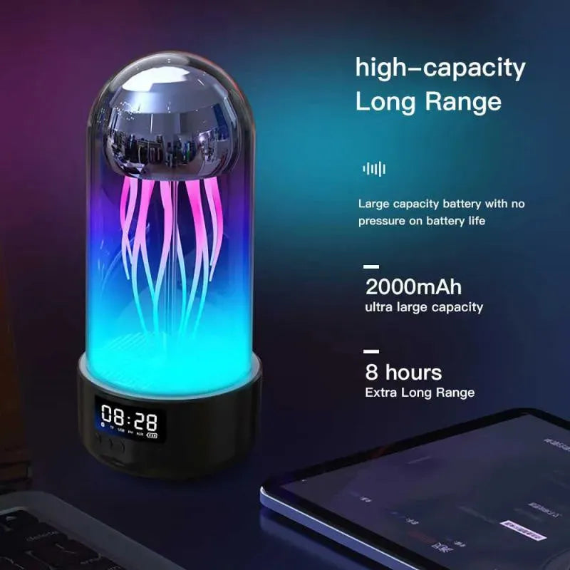 Creative 3in1 Colorful Jellyfish Lamp With Clock Luminous Portable Stereo Breathing Light Smart Decoration Bluetooth Speaker - Bellarte Enchanté Creative 3in1 Colorful Jellyfish Lamp With Clock Luminous Portable Stereo Breathing Light Smart Decoration Bluetooth Speaker